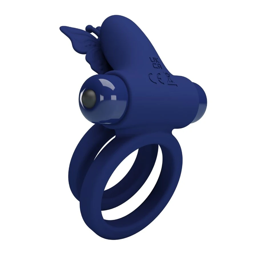 PRETTY LOVE - JAMELE DOPPIO ANELLO CON VIBRAZIONE E STIMOLATORE FARFALLA BLU